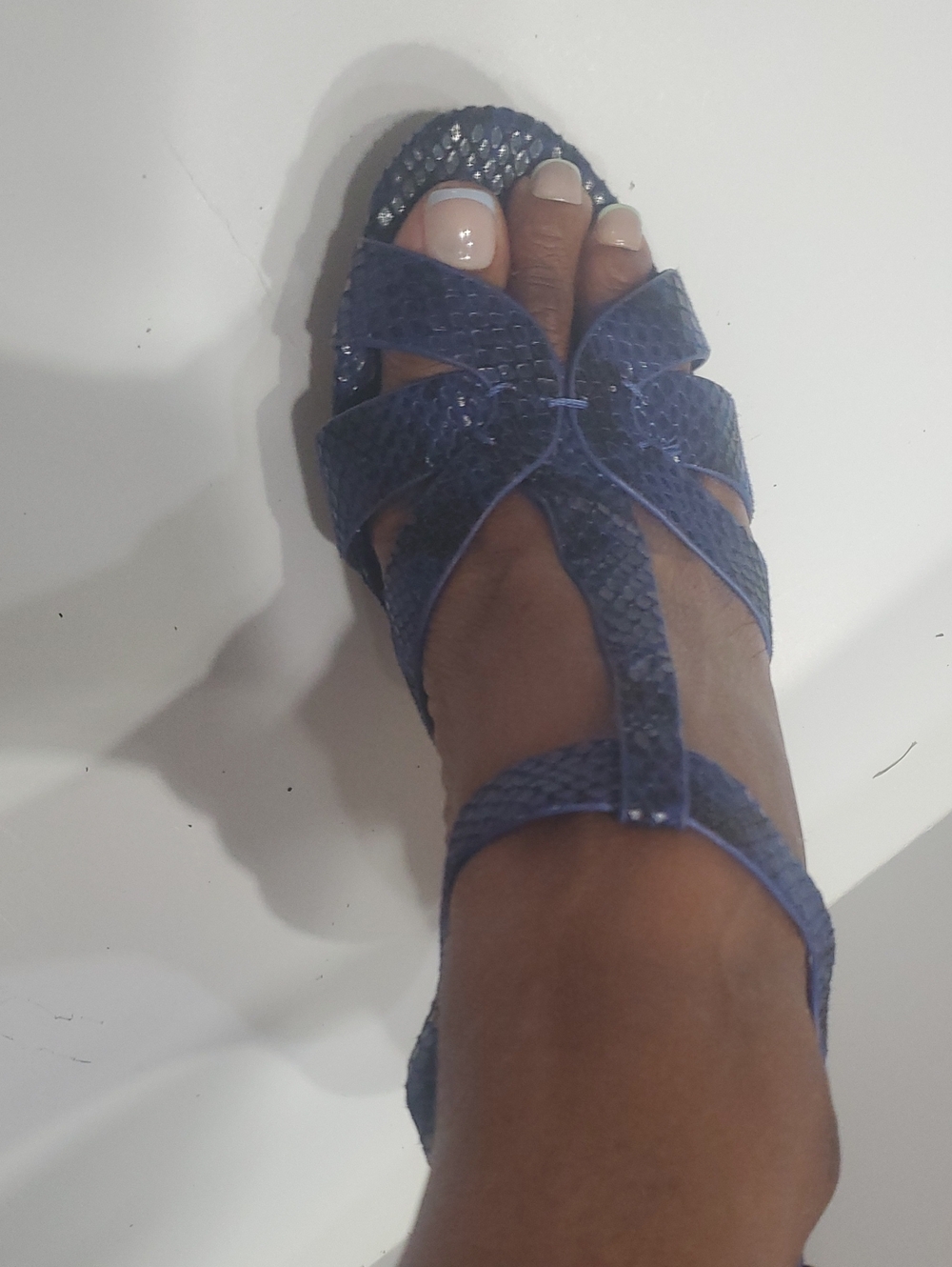 Thalia Sodi Navy Textured T-Strap Sandal